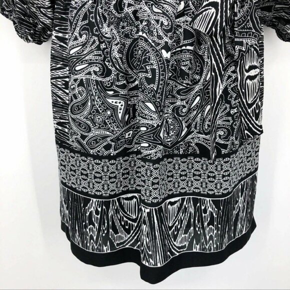 Cache Women’s Blouson Dress  Size M Paisley Print Black & White Button Up V Neck - Picture 6 of 10